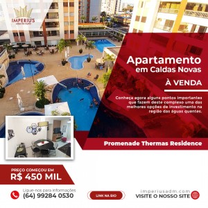Apartamento 3 quartos a vendo no Promenade Thermas Residence em Caldas Novas GO - apto 1102 B